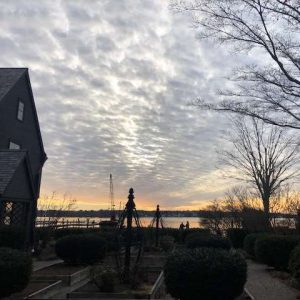 Sunrise over Salem harbor at The House of the Seven Gables December 2021