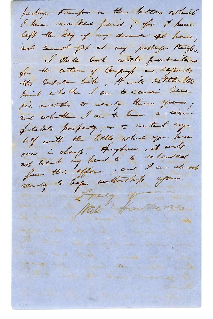 A handwritten letter in ink on blue paper.|A handwritten letter in ink on blue paper.|A handwritten letter in ink on blue paper.