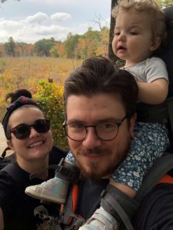 The Gables new director of preservation Paul Wright and his wife and daughter on a hike.