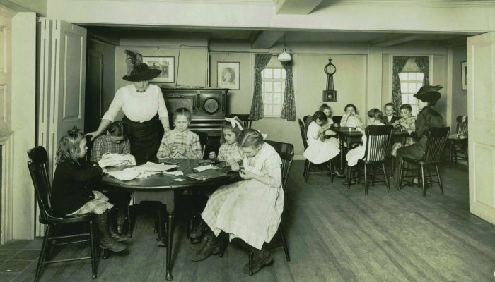 Caroline Emmerton teaching a settlement class in the Hooper-Hathaway House