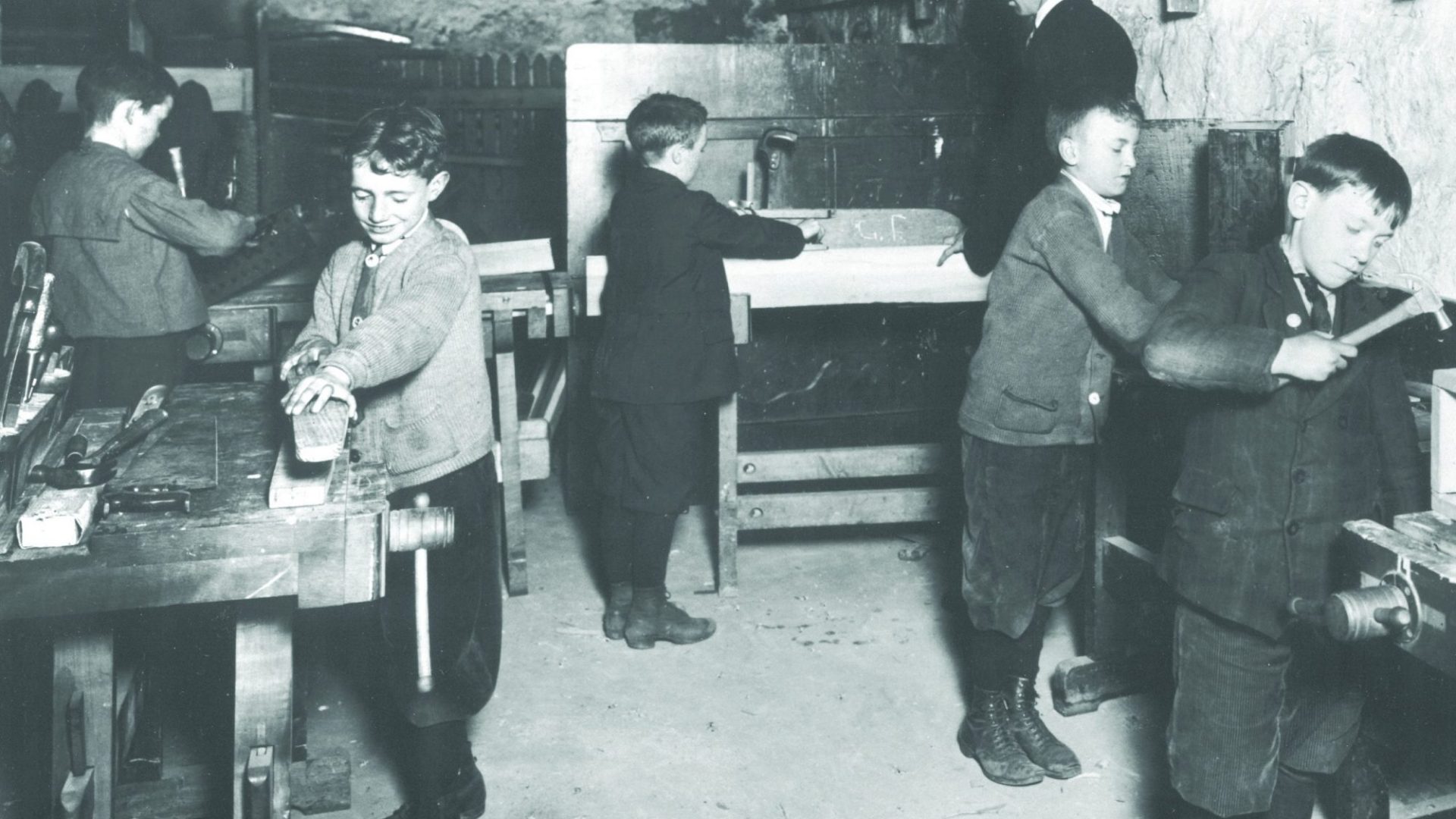 Old Photo of Boys Woodworking | Life and Labor Weekends