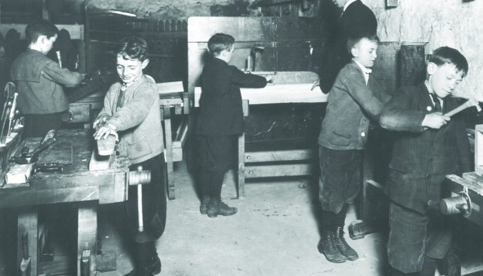 Old Photo of Boys Woodworking | Life and Labor Weekends