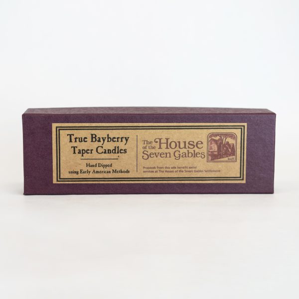 Image of the packaging box for the bayberry candles that includes the House of the Seven Gables logo.